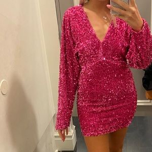Hot pink sparkle bedazzle glitter dress
